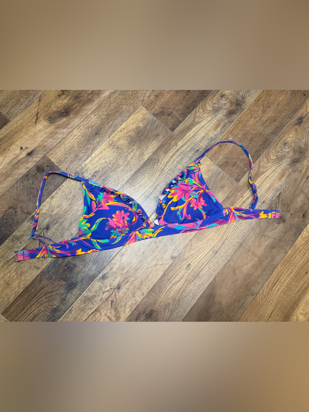 J.Crew Bright Neon Tropical Floral Ruffle Bikini Swim Top Size Small